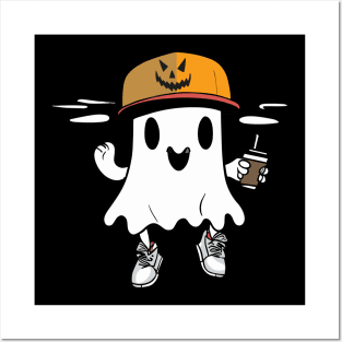 Cute Ghost Drinking Coffee Posters and Art